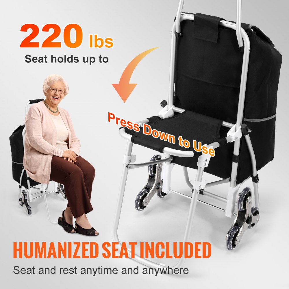 010377259528 - 50L VEVOR Stair Climbing Cart with Waterproof Bag & Seat