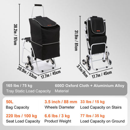 010377259528 - 50L VEVOR Stair Climbing Cart with Waterproof Bag & Seat