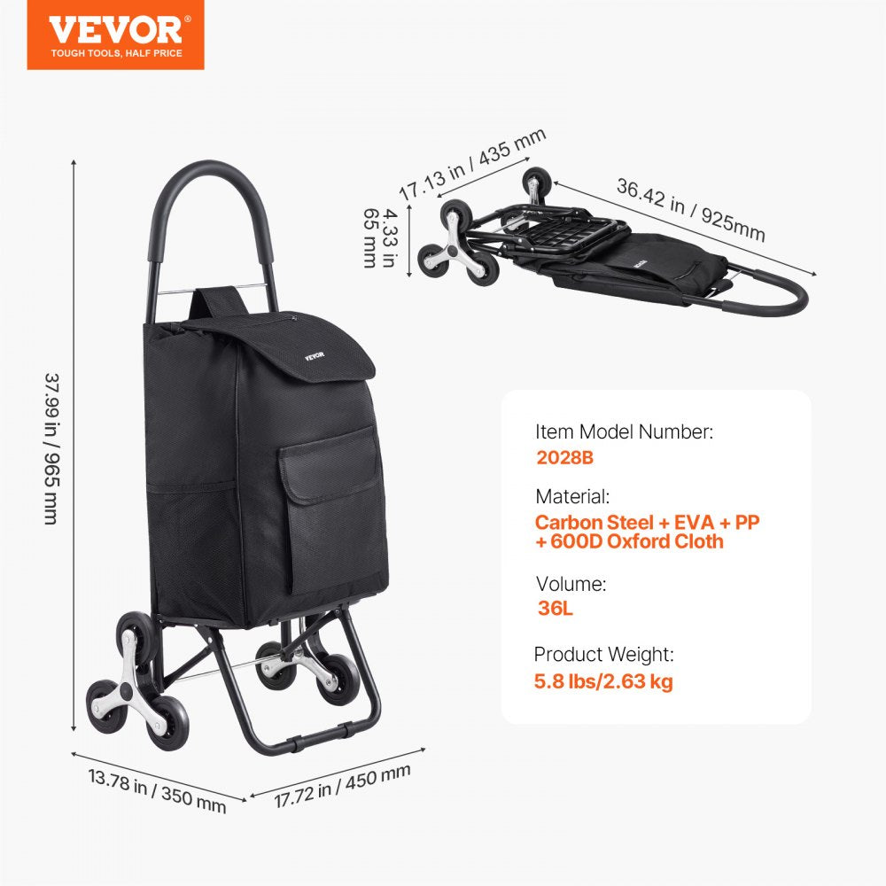 2028B - Foldable Stair Climbing Cart with 36L Storage Space & 6 Wheels