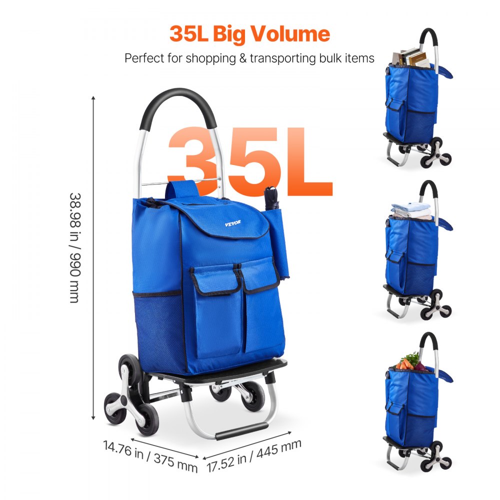 2029B - 36L Foldable Stair Climbing Cart with 6 Wheels and Storage Bag