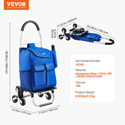 2029B - 36L Foldable Stair Climbing Cart with 6 Wheels and Storage Bag
