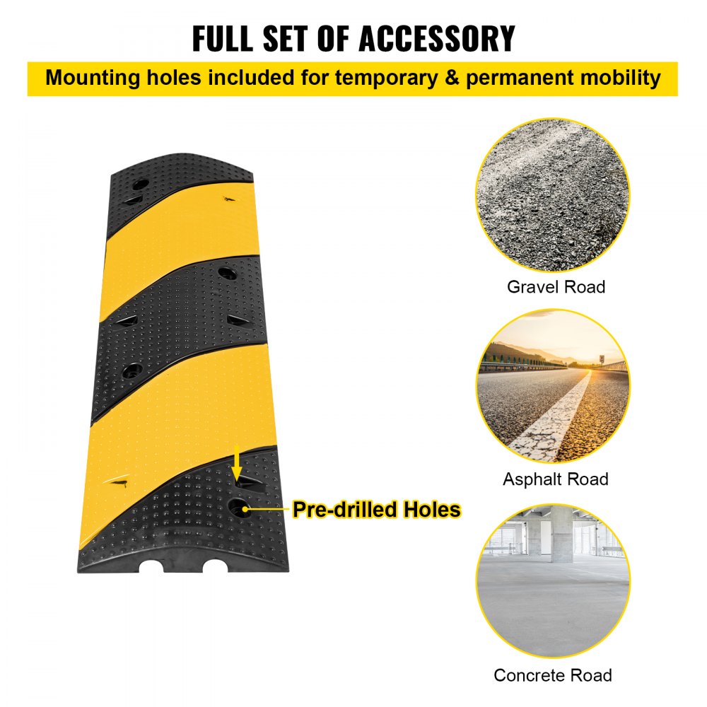 010319323186 - Durable Rubber Speed Bump 35.4"L with Reflective Yellow for Night Safety