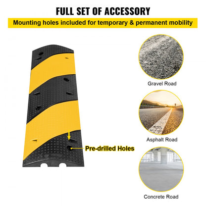 010319323186 - Durable Rubber Speed Bump 35.4"L with Reflective Yellow for Night Safety