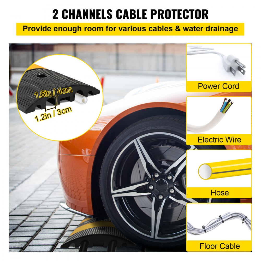 010129894575 - 6ft Rubber Cable Protector Ramp with Reflective Accents