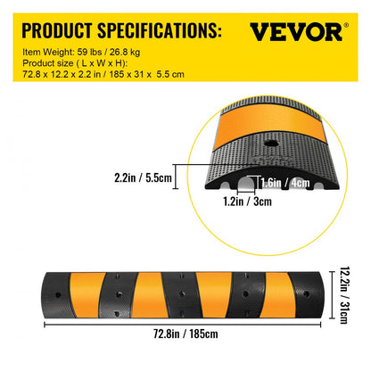 010129894575 - 6ft Rubber Cable Protector Ramp with Reflective Accents