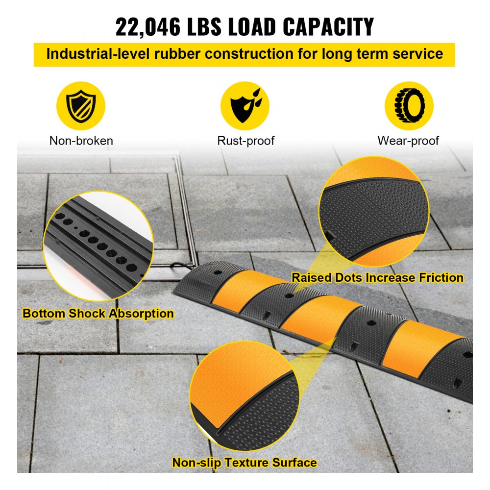 010254452701 - Heavy Duty Rubber Speed Bump with Reflective Strips, 72.8" x 12.2"