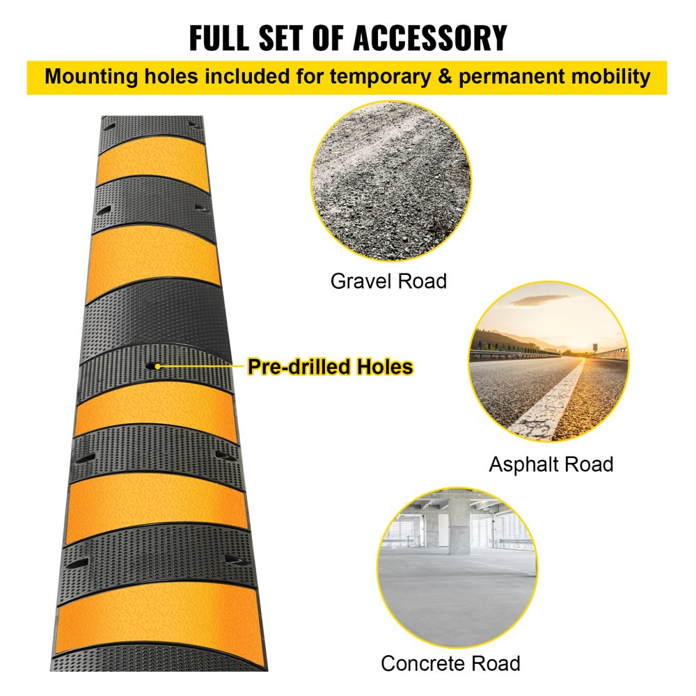 010254452701 - Heavy Duty Rubber Speed Bump with Reflective Strips, 72.8" x 12.2"