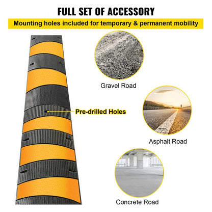 010254452701 - Heavy Duty Rubber Speed Bump with Reflective Strips, 72.8" x 12.2"