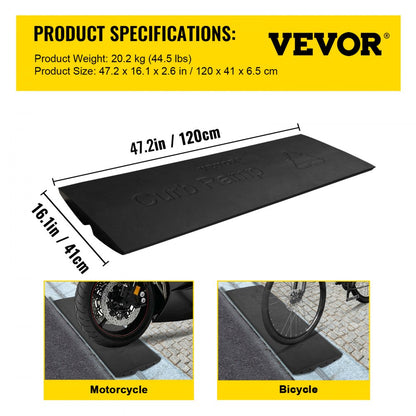 VV-LYPD-1JT47YC - Heavy-Duty Rubber Curb Ramp for Cars, 32000 lbs Capacity
