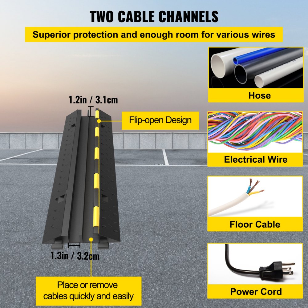 VV-GXB11000B-2C2PACK - 40" Rubber Cable Protector Ramp for High Traffic Areas