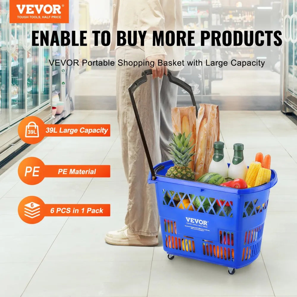 LB-B027-7 - 39L VEVOR Trolley Basket with Rolling Swivel Wheels