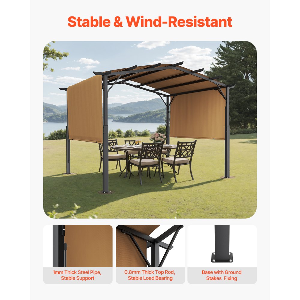 L12ft*W10ft - 10x12 ft Durable Steel Frame Pergola with Waterproof Canopy