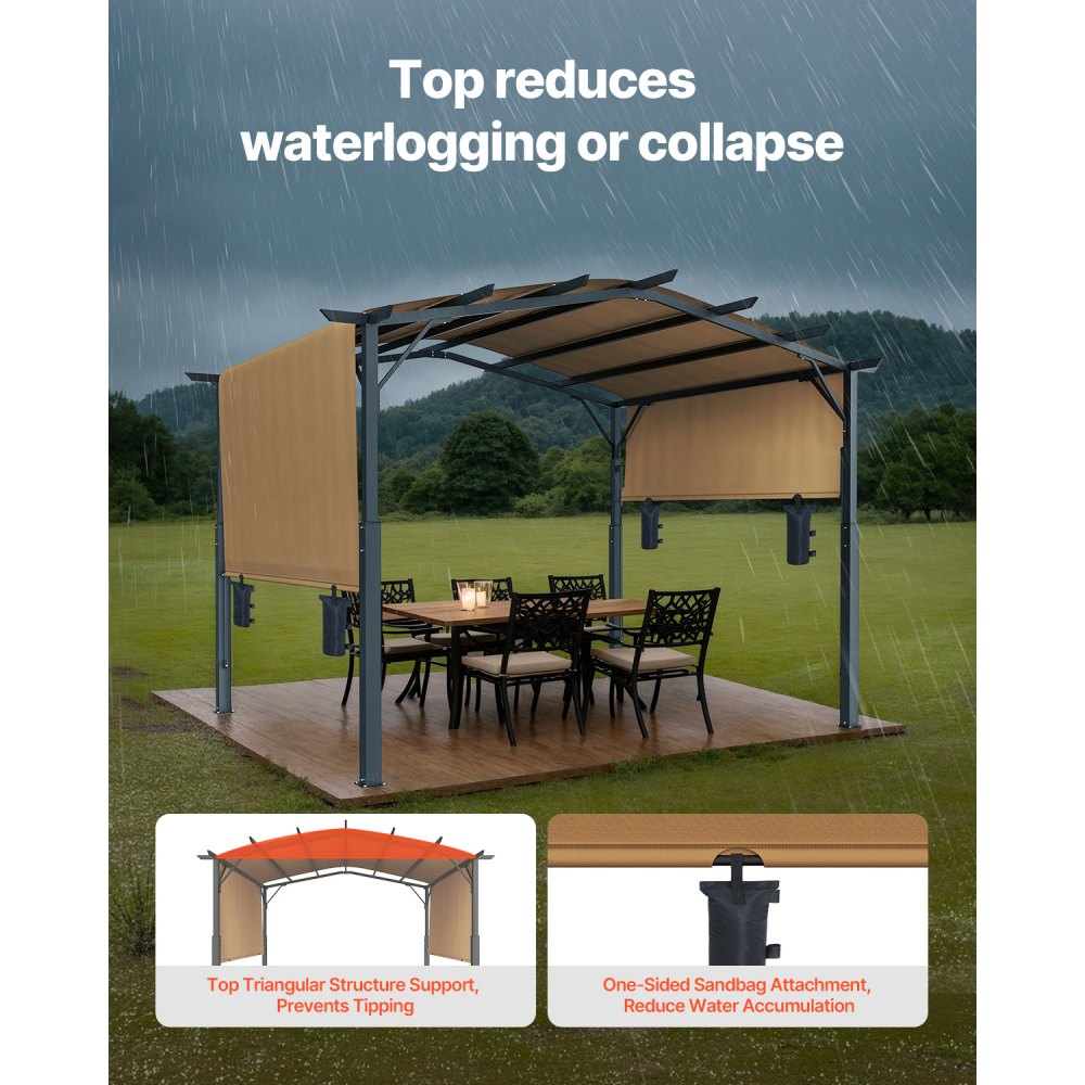 L12ft*W10ft - 10x12 ft Durable Steel Frame Pergola with Waterproof Canopy