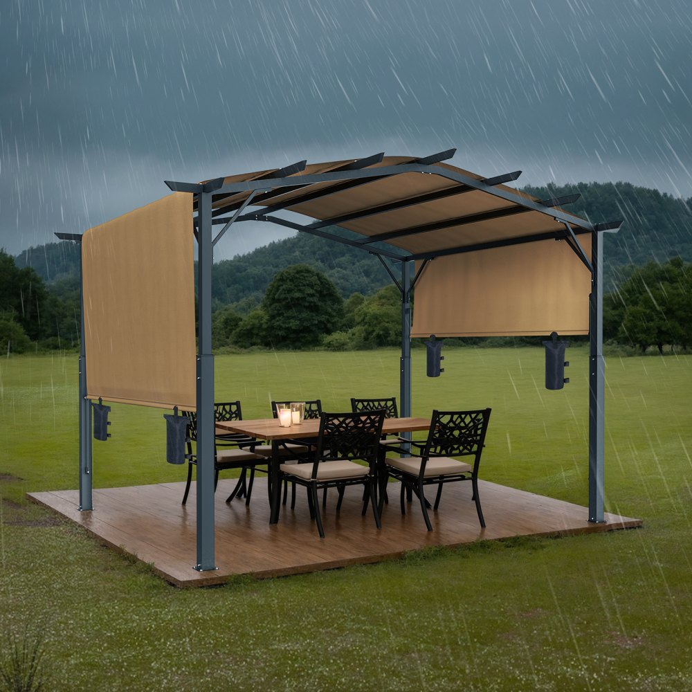L12ft*W10ft - 10x12 ft Durable Steel Frame Pergola with Waterproof Canopy