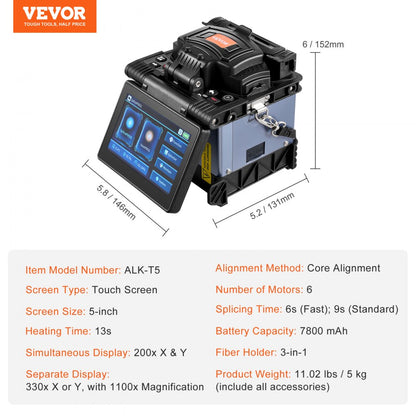 ALK-T5 - Rapid 6-Second Fiber Fusion Splicer with 5-Inch Touch Screen