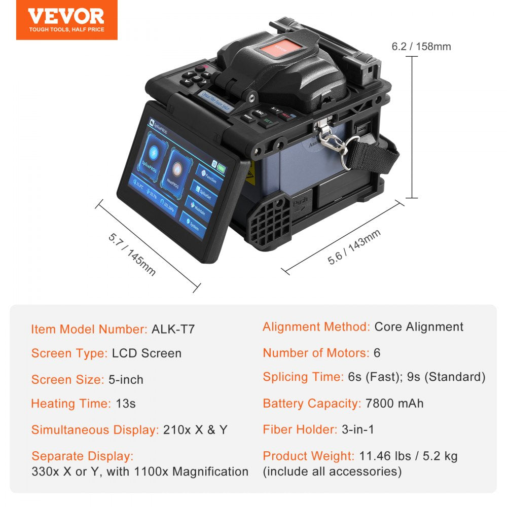 ALK-T7 - 5” LCD Fiber Fusion Splicer with 3-in-1 Holder