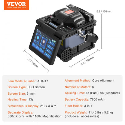 ALK-T7 - 5” LCD Fiber Fusion Splicer with 3-in-1 Holder