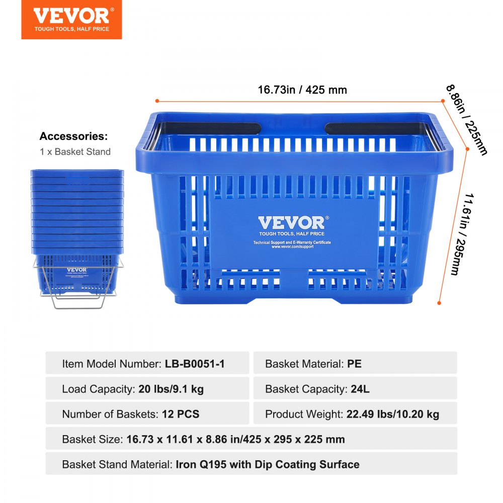 LB-B0051-1 - 24L VEVOR Grocery Basket for Easy Shopping