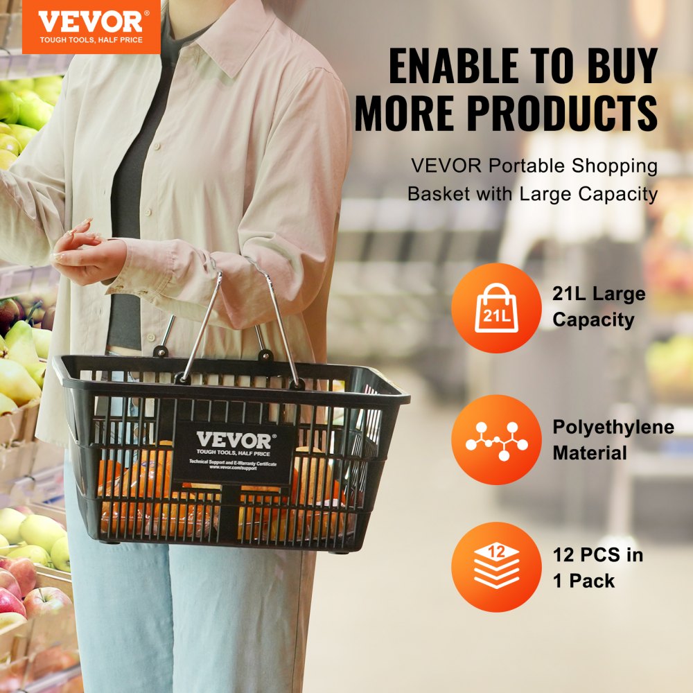 LB-B003-6 - VEVOR 21L Durable Shopping Basket with Ergonomic Handles