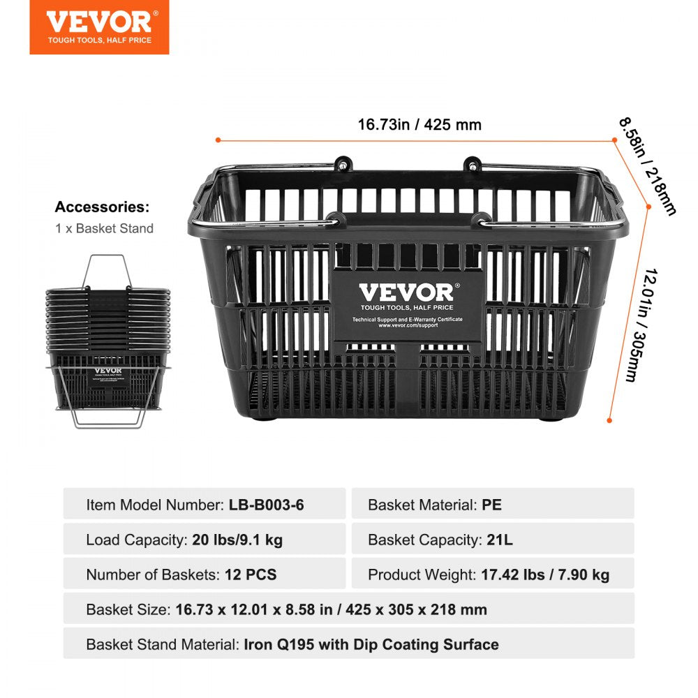 LB-B003-6 - VEVOR 21L Durable Shopping Basket with Ergonomic Handles