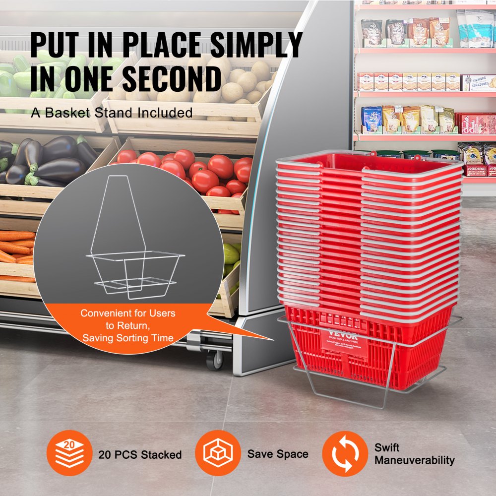 LB-B003-4 - 21L Portable Grocery Basket, 16.5"x11.8"x8.27" for Shopping