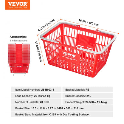 LB-B003-4 - 21L Portable Grocery Basket, 16.5"x11.8"x8.27" for Shopping