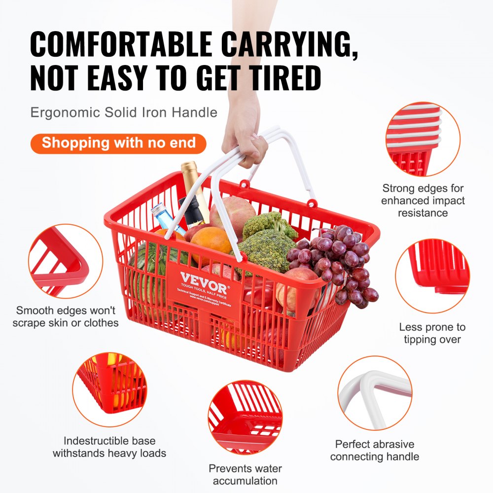 LB-B003-3 - Set of 12 Red 21L Grocery Baskets, 16.5'' x 11.8'' x 8.27''