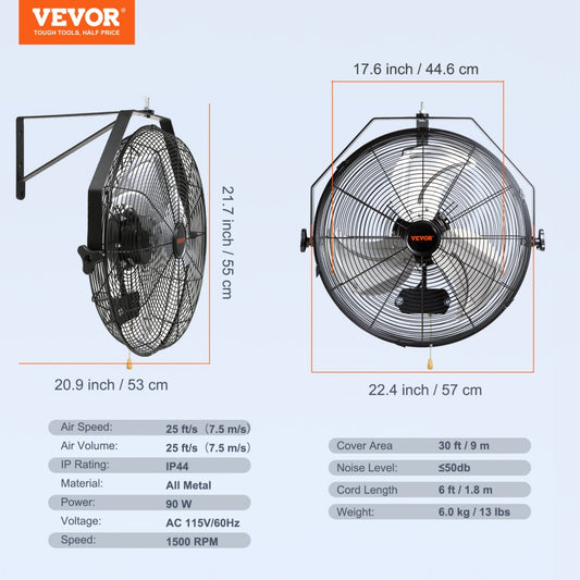 BT-WL18B - 18" Wall Mount Fan, 4150 CFM, 3-Speed, Waterproof Design