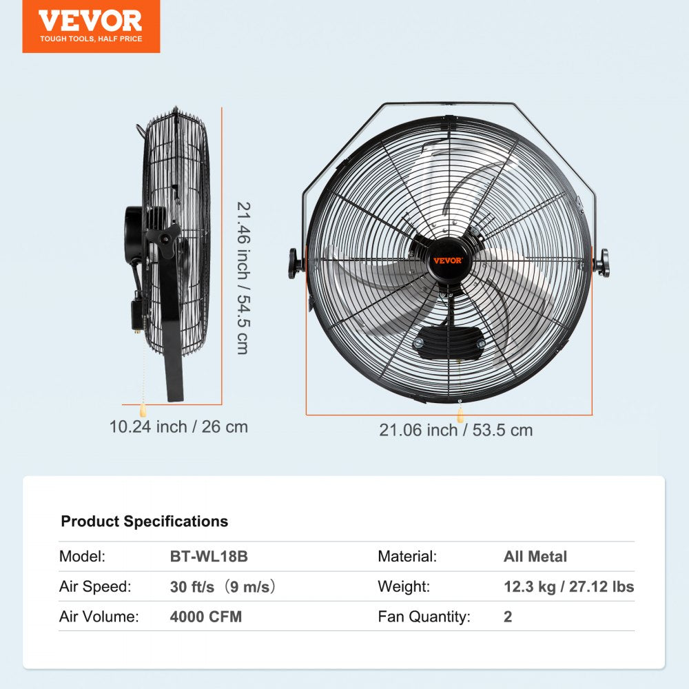 BT-WL18B - High Velocity 18" Wall Mount Fan with 3 Speed Settings