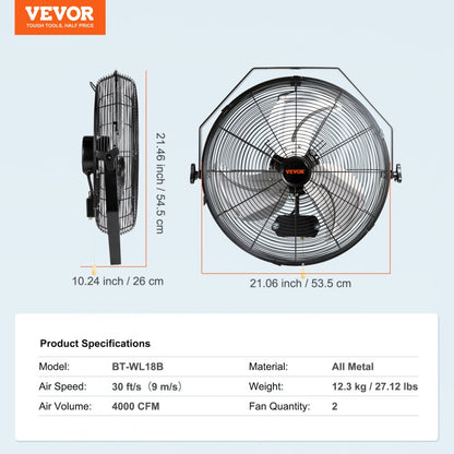 BT-WL18B - High Velocity 18" Wall Mount Fan with 3 Speed Settings