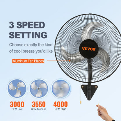 VV-BGSFS18 - 18" Oscillating Wall Mount Fan with 3 Speeds