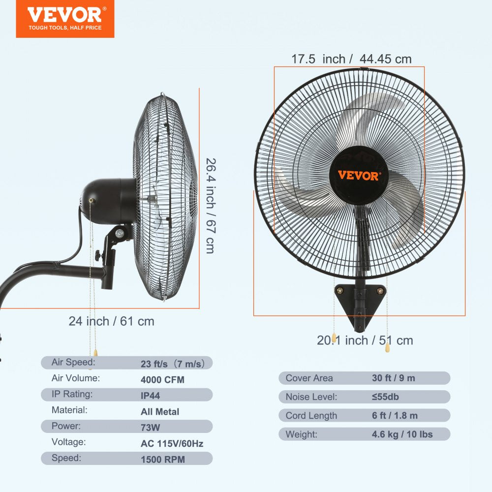 VV-BGSFS18 - 18" Oscillating Wall Mount Fan with 3 Speeds