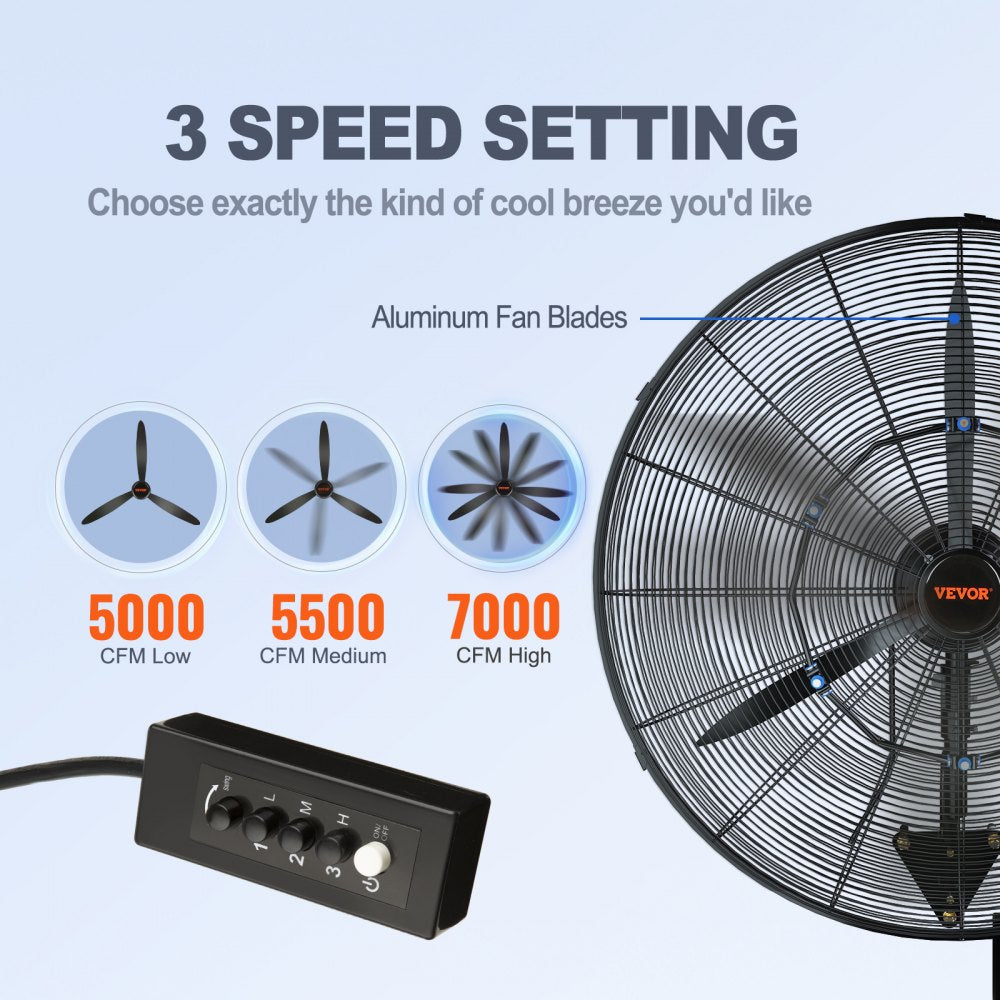 VV-BGSFS24 - 24" Wall-Mount Misting Fan, 7000 CFM, Quiet Operation