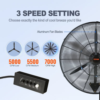 VV-BGSFS24 - 24" Wall-Mount Misting Fan, 7000 CFM, Quiet Operation