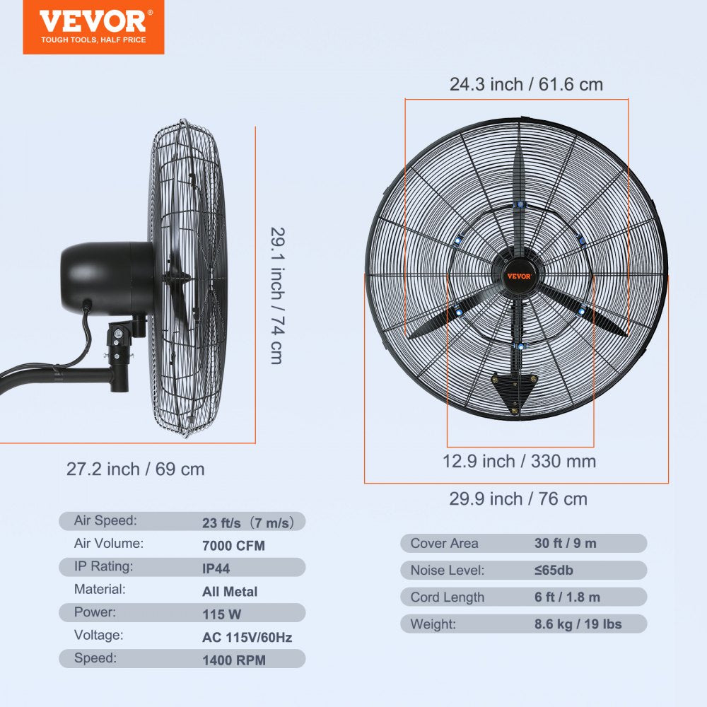 VV-BGSFS24 - 24" Wall-Mount Misting Fan, 7000 CFM, Quiet Operation