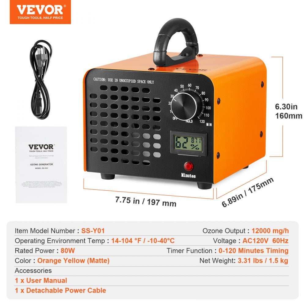 SS-Y01 - Compact Ozone Generator for Odor Elimination, 12000mg/h Output