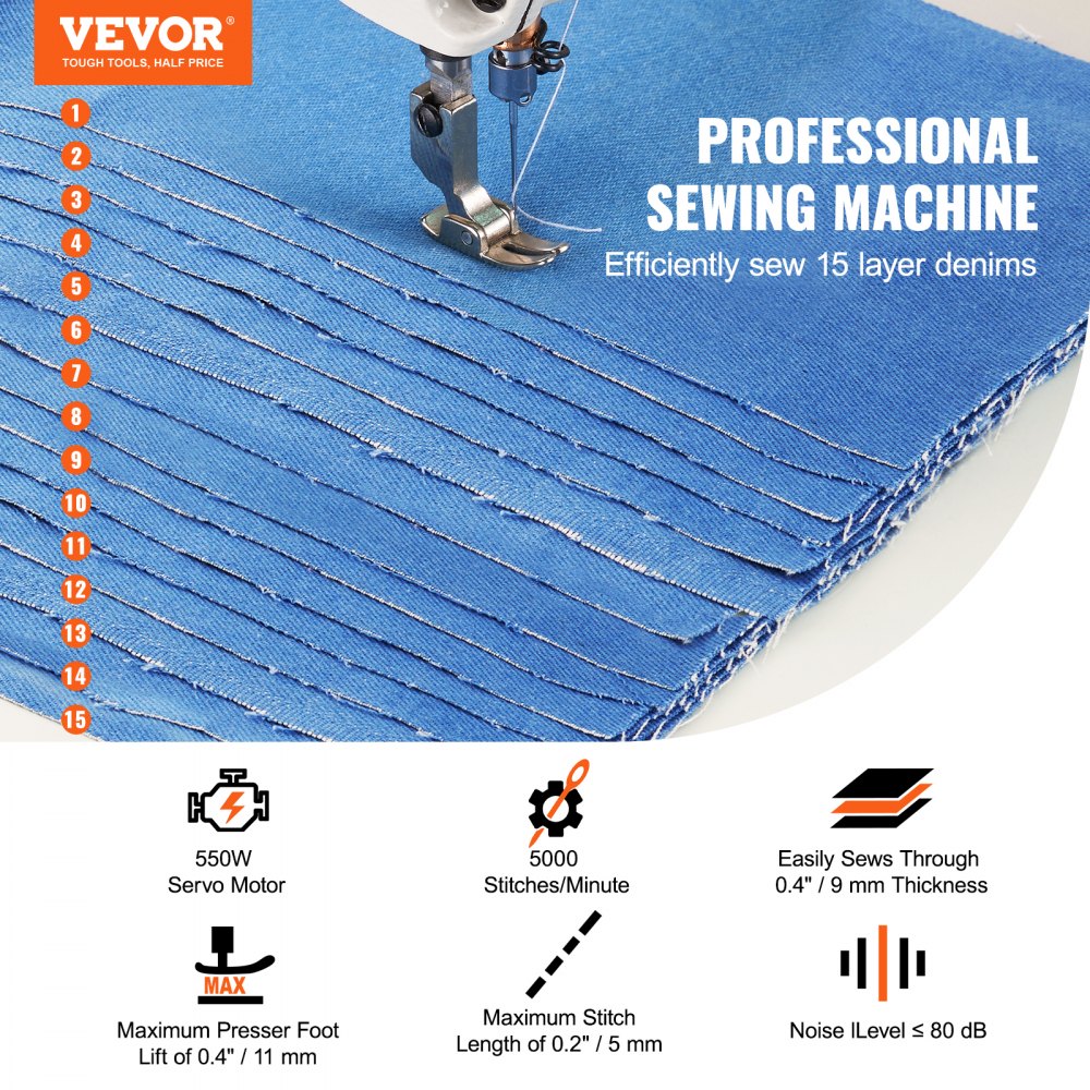 M2 - 550W VEVOR Heavy-Duty Sewing Machine, 0.4" Thickness, 5000 SPM