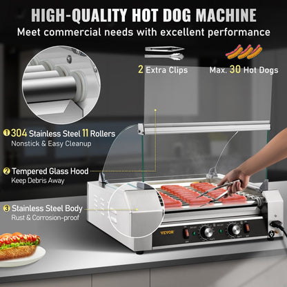 SC-11XD - 30 Hot Dog Stainless Steel Roller with Adjustable Heat Settings