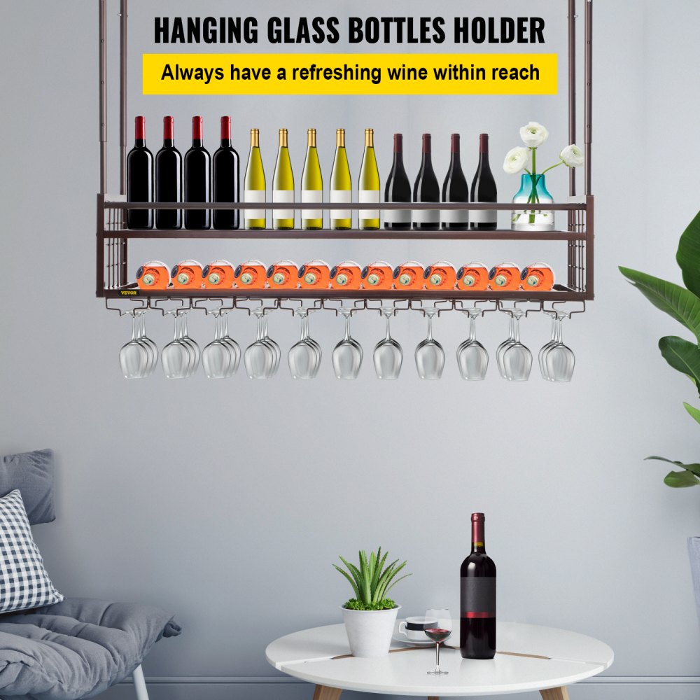 XR-gy001 - Adjustable 46.9" Copper Wine Glass Rack for Elegant Bar Decor