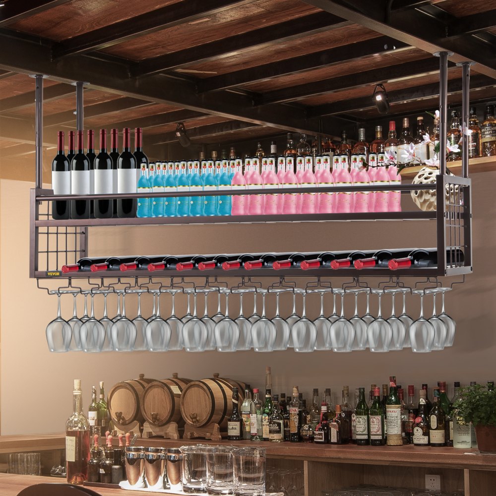 XR-gy001 - Adjustable 46.9" Copper Wine Glass Rack for Elegant Bar Decor