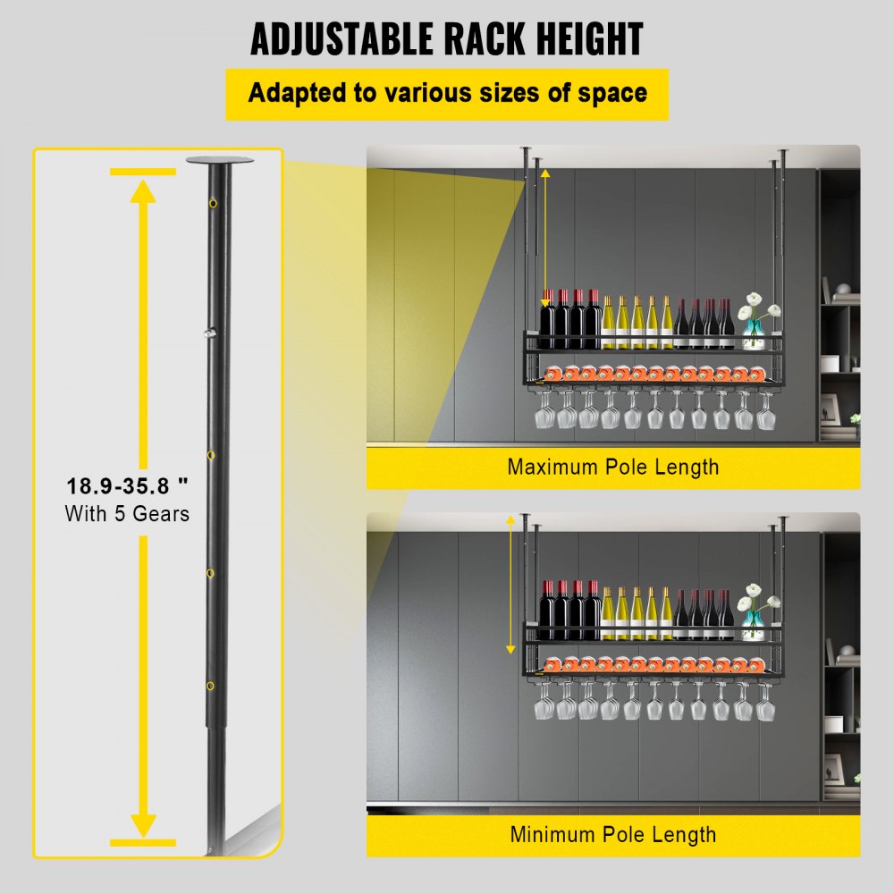 XR-gy002 - Adjustable Ceiling Wine Rack for Goblets & Bottles
