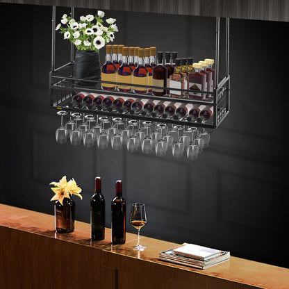 XR-gy002 - Adjustable Ceiling Wine Rack for Goblets & Bottles