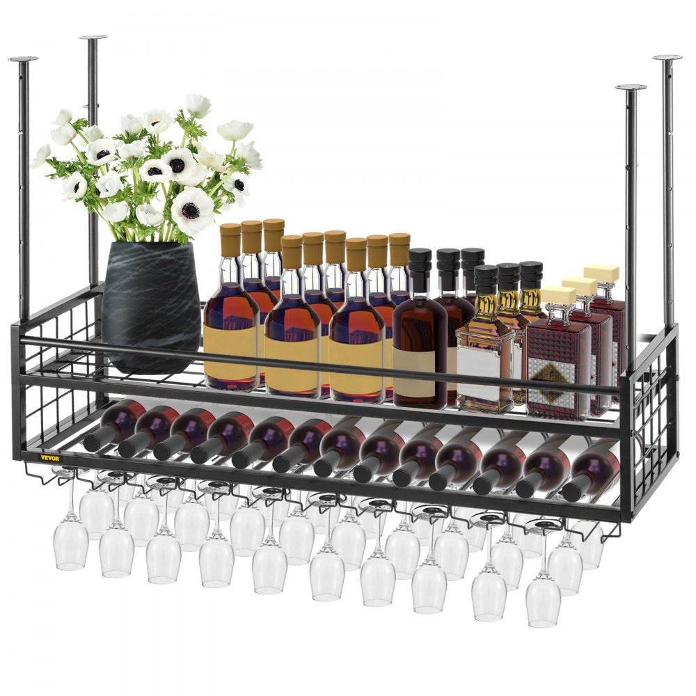 XR-gy002 - Adjustable Ceiling Wine Rack for Goblets & Bottles