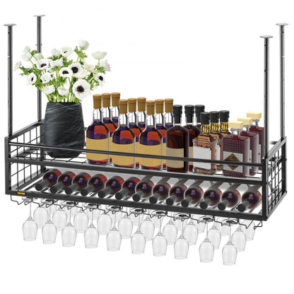 XR-gy002 - Adjustable Ceiling Wine Rack for Goblets & Bottles
