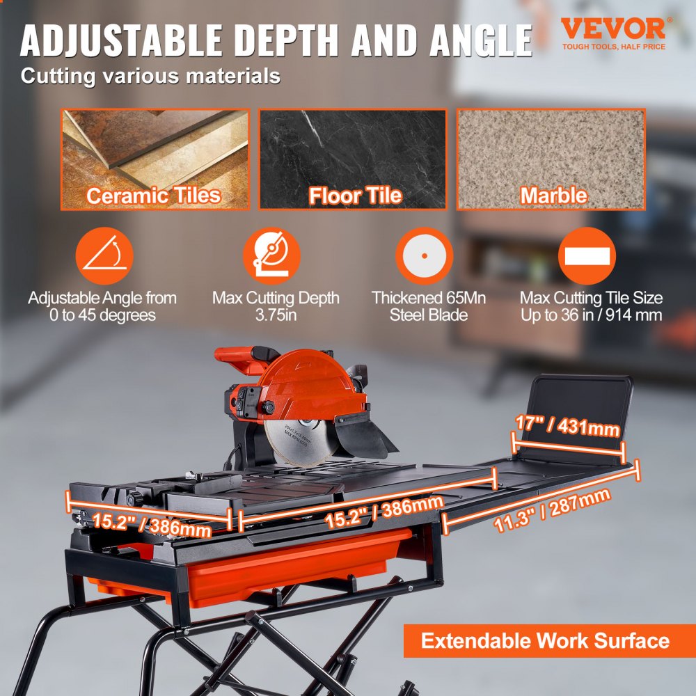 TC250Ⅵ-Ⅰ - 10-Inch VEVOR Wet Tile Saw with Adjustable Angle & Stand