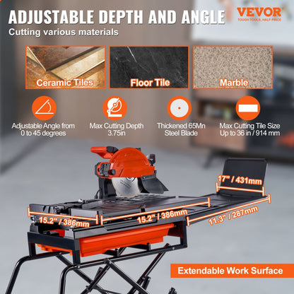 TC250Ⅵ-Ⅰ - 10-Inch VEVOR Wet Tile Saw with Adjustable Angle & Stand