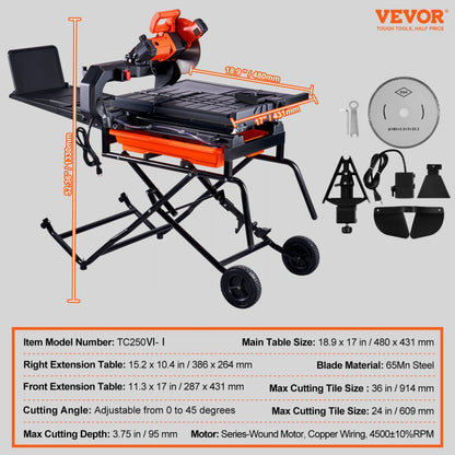 TC250Ⅵ-Ⅰ - 10-Inch VEVOR Wet Tile Saw with Adjustable Angle & Stand