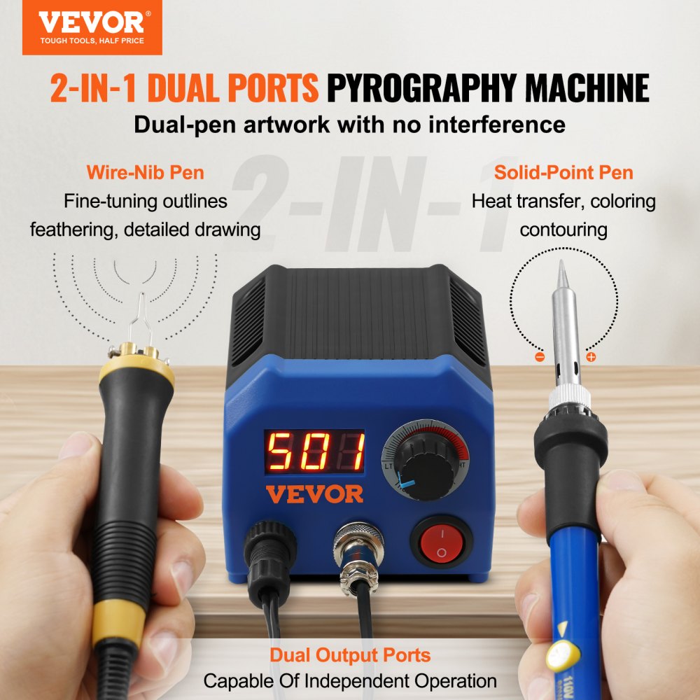LH55 - Dual Output VEVOR Wood Burning Kit with 2 Pyrography Pens