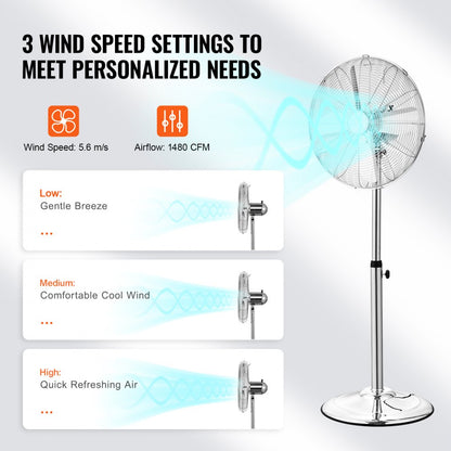 FS40-C1 - 16" Adjustable Metal Pedestal Fan with 3 Speeds