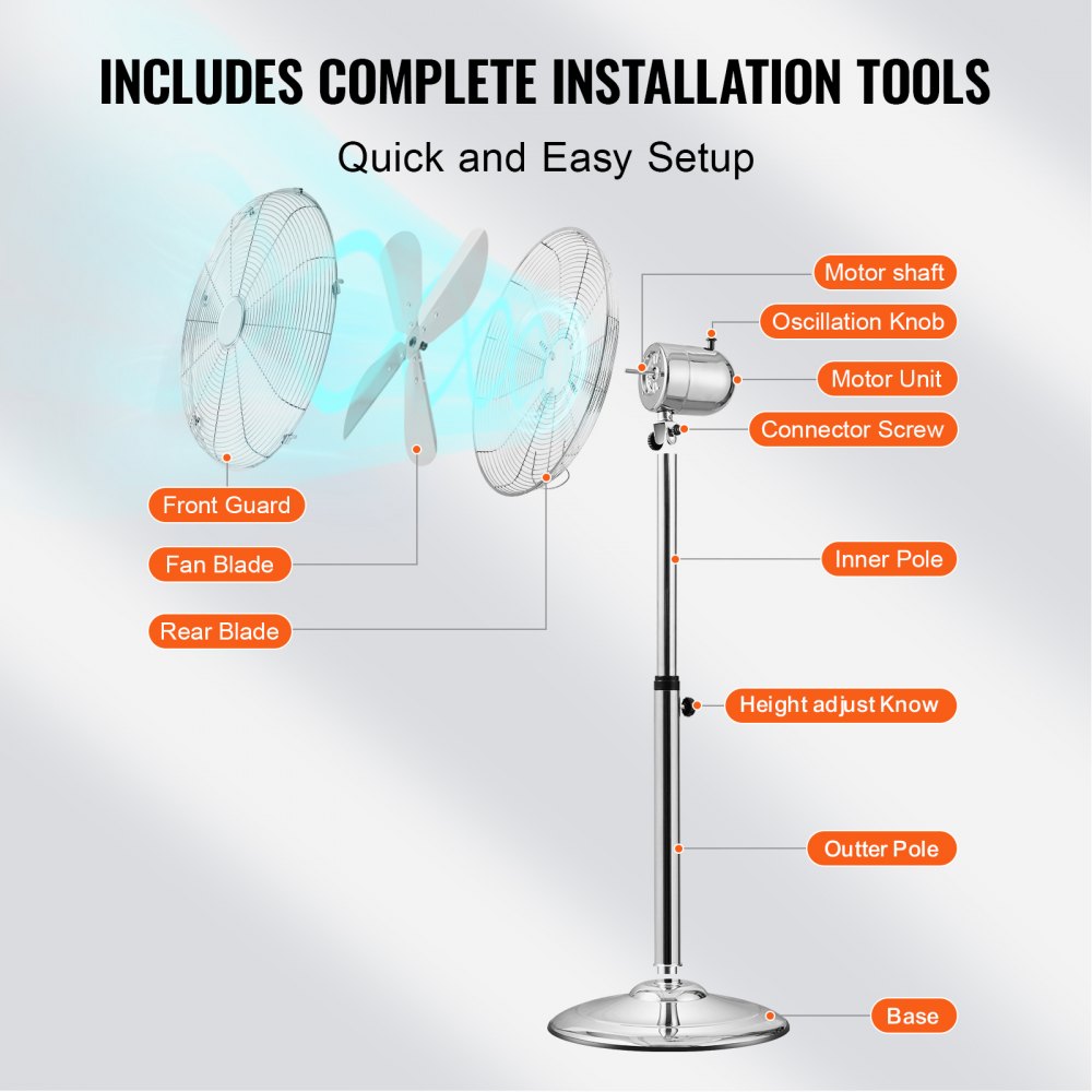 FS40-C1 - 16" Adjustable Metal Pedestal Fan with 3 Speeds